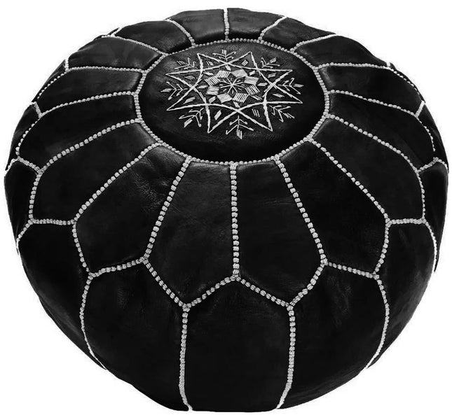 Pouf en cuir marocain noir et blanc