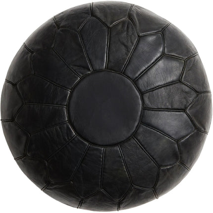 Pouf marocain en cuir noir - Rond - Ø60 x 35cm