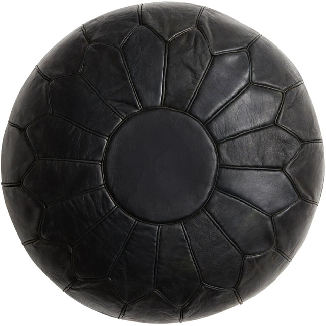 Pouf marocain en cuir noir - Rond - Ø60 x 35cm