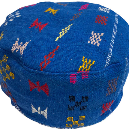 Pouf berbère kilim marocain vintage bleu