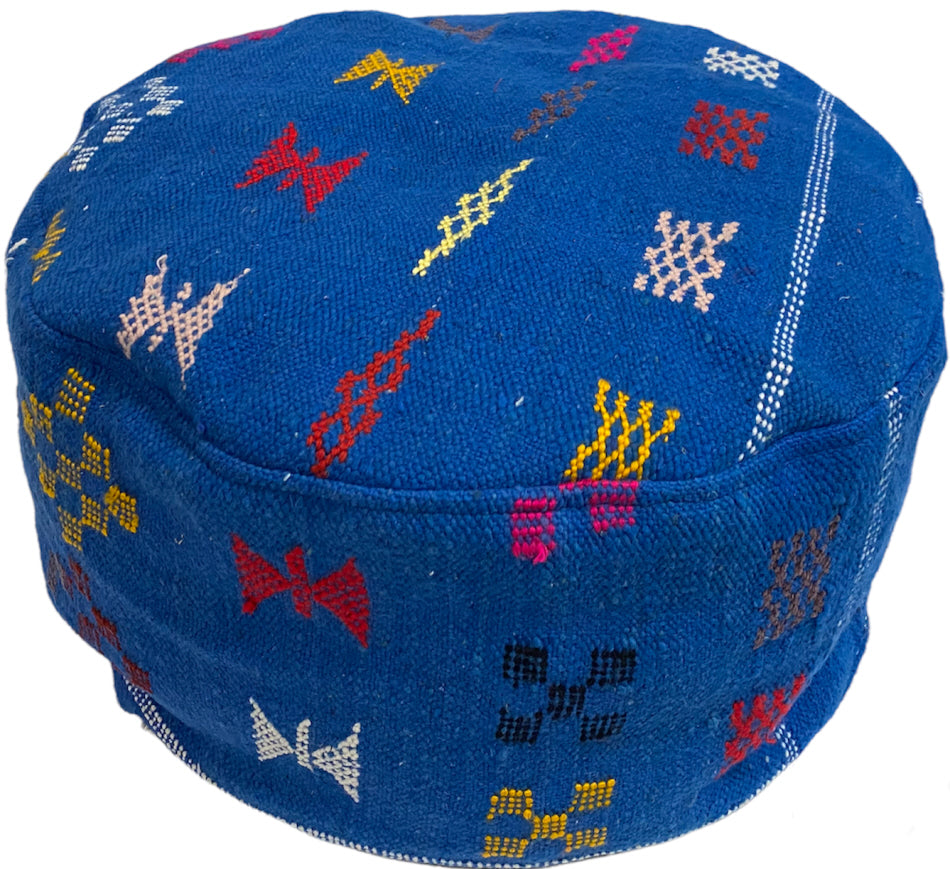 Marokkaanse kelim poef rond – berber poef vintage blue, handgemaakt