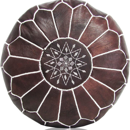 Pouf marocain en cuir couleur cognac