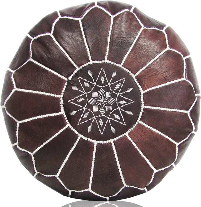 Pouf marocain en cuir couleur cognac