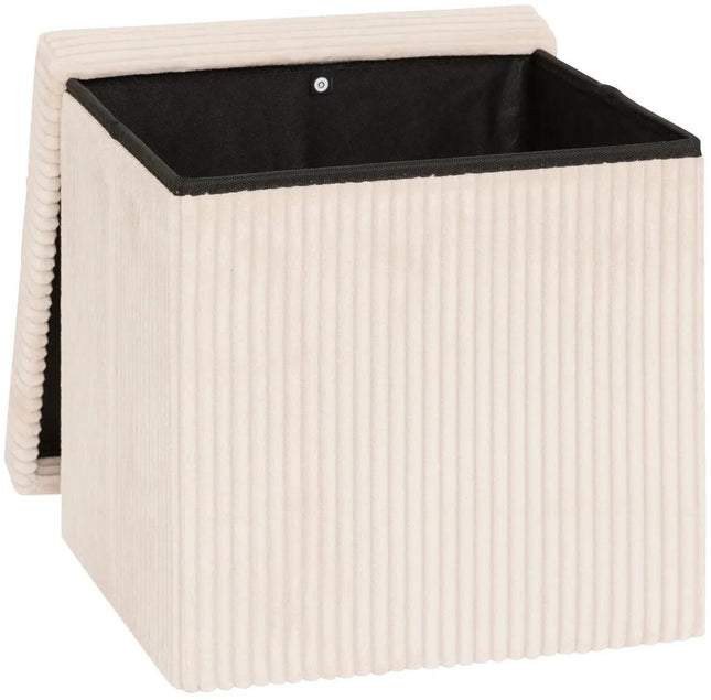 Pouf pliable Essestial Ribcord - blanc - MDF/polyester - 38 x 38 cm - avec espace de rangement - sièges supplémentaires