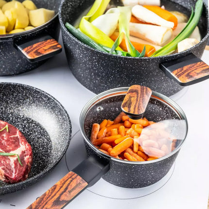 Batterie de cuisine en granit 12 pièces avec revêtement en marbre - Compatible avec l'induction et toutes les sources de chaleur - Anti-rayures et cuisine saine