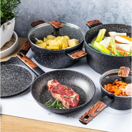 Batterie de cuisine en granit 12 pièces avec revêtement en marbre - Compatible avec l'induction et toutes les sources de chaleur - Anti-rayures et cuisine saine