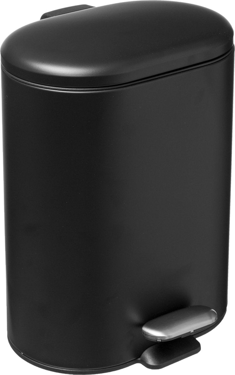 Prullenbak/pedaalemmer zwart rvs metaal 6 liter - 15x24x30 cm