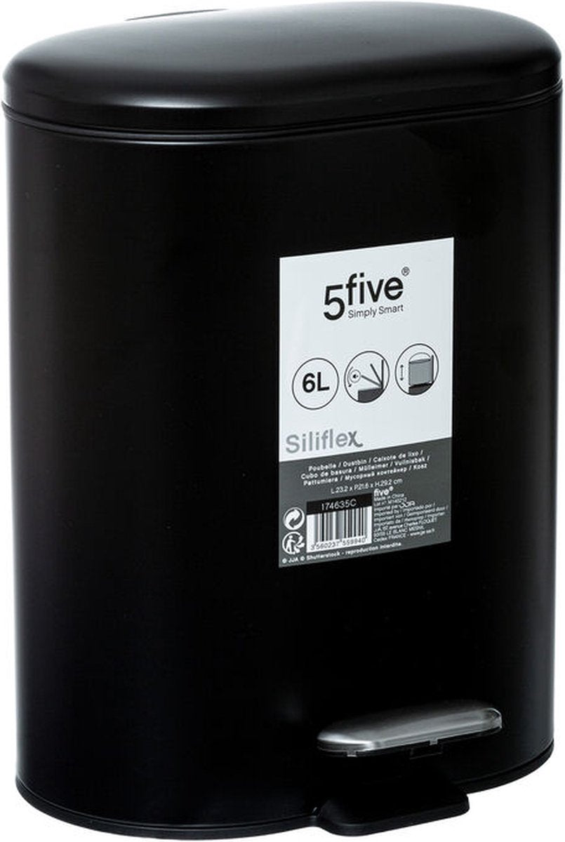 Prullenbak/pedaalemmer zwart rvs metaal 6 liter - 15x24x30 cm