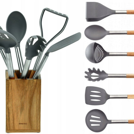 Ensemble d'ustensiles de cuisine - 7 pièces - bois d'acacia massif