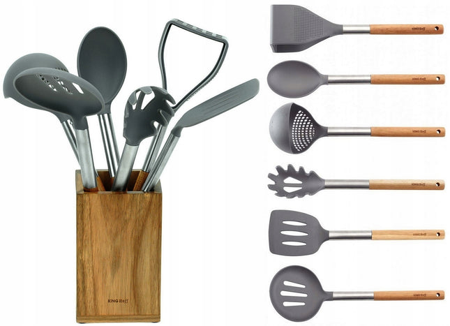 Ensemble d'ustensiles de cuisine - 7 pièces - bois d'acacia massif