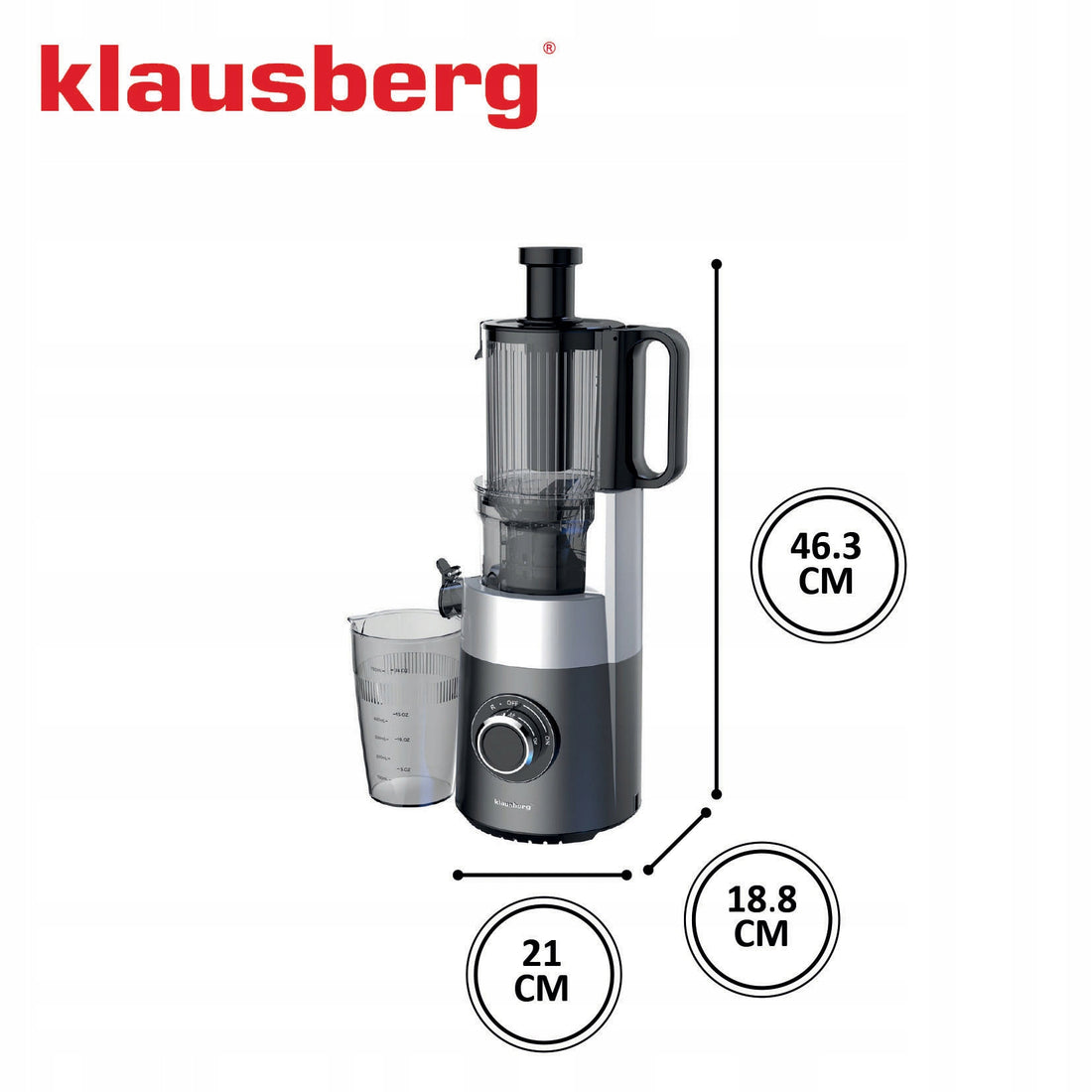 Klausberg KB-7881 Slow Juicer – Vegetable and Fruit Press | Cold Press | Wide XXL 113 mm Feed Chute | Stainless Steel Housing | Quiet Operation
