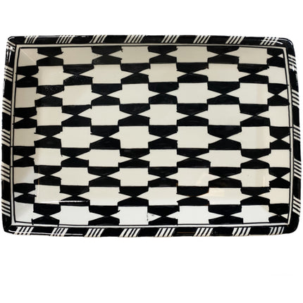 Vaisselle plate rectangulaire noire et blanche 32X21CM