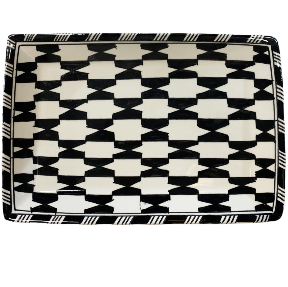 Earthenware rectangular flat plate black white 32X21 CM