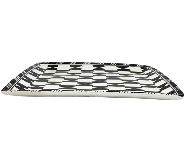 Vaisselle plate rectangulaire noire et blanche 32X21CM
