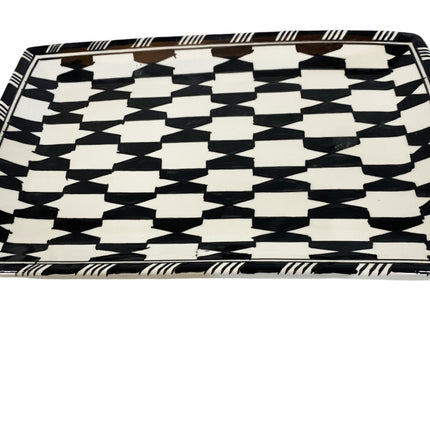 Vaisselle plate rectangulaire noire et blanche 32X21CM