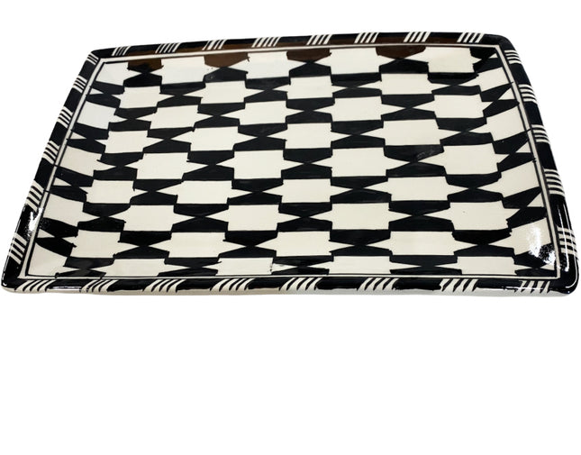 Vaisselle plate rectangulaire noire et blanche 32X21CM