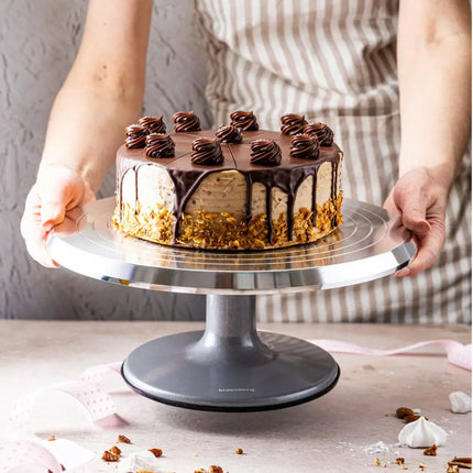 Présentoir à gâteaux de luxe – Plateau tournant – Ø30 cm – Acier inoxydable brossé