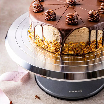 Présentoir à gâteaux de luxe – Plateau tournant – Ø30 cm – Acier inoxydable brossé