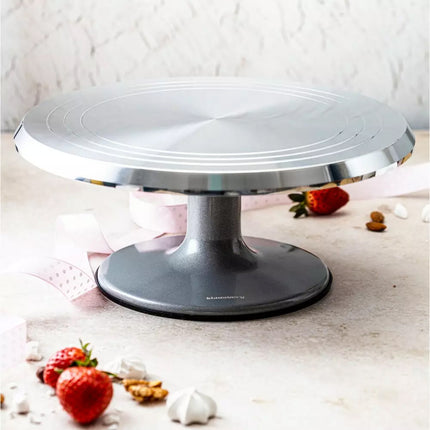 Présentoir à gâteaux de luxe – Plateau tournant – Ø30 cm – Acier inoxydable brossé