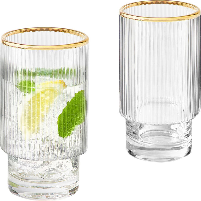 Verres à long drink Ripple - Bord doré - Set de 6 pièces - 295 ml - Empilables