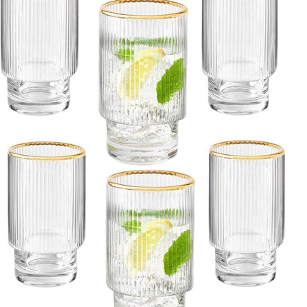 Verres à long drink Ripple - Bord doré - Set de 6 pièces - 295 ml - Empilables