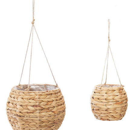 Paniers suspendus en jacinthe d'eau naturelle beige, lot de 2