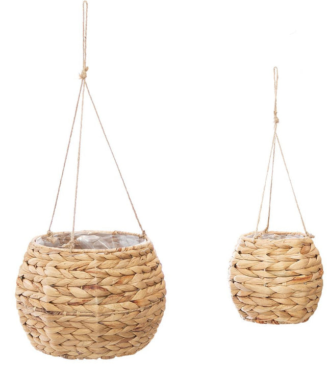 Paniers suspendus en jacinthe d'eau naturelle beige, lot de 2
