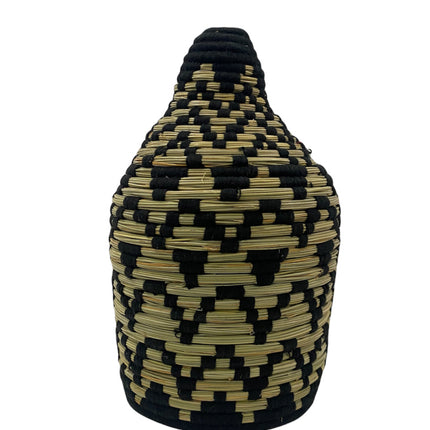 Panier en raphia noir décoré