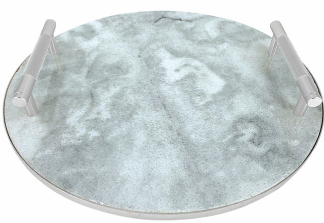 Plateau rond en marbre avec poignées 30 cm