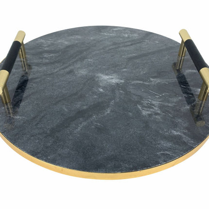 Plateau rond en marbre avec poignées 30 cm