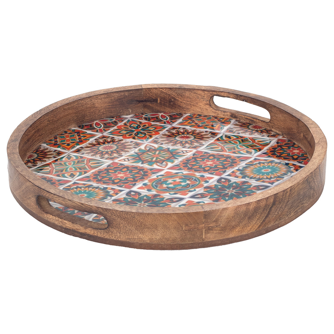 Round wooden tray Enamel Design 35 cm