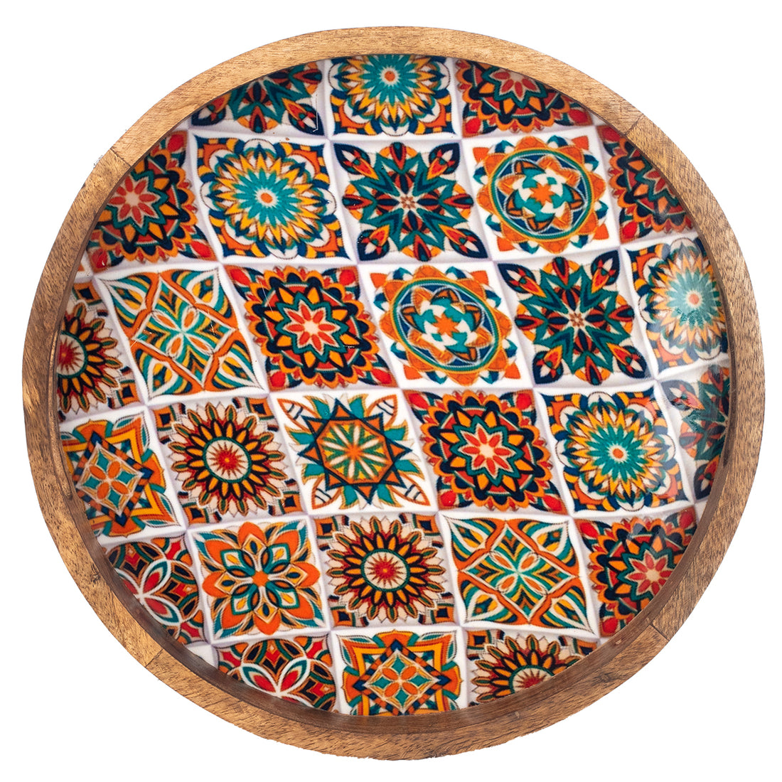 Round wooden tray Enamel Design 35 cm