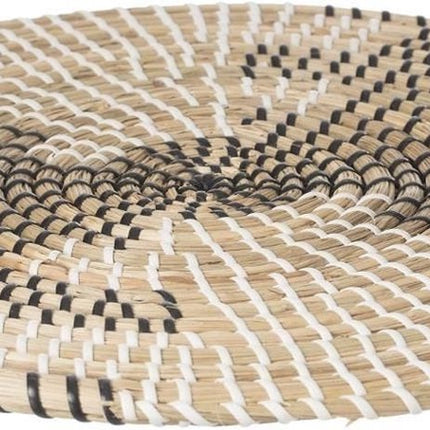 Set de table rond jonc de mer noir/blanc - 35 cm - Dessous de plat