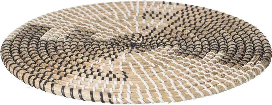 Ronde placemat zeegras zwart / wit - 35 cm - Tafel onderleggers