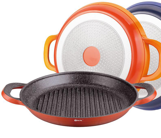 Hakal Poêle grill antiadhésive en fonte d'aluminium 32 cm