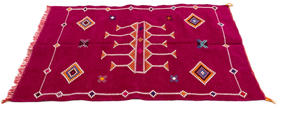 Marokkaanse kelim vloerkleed Rood met ruitenmotieven 100 x 150 cm