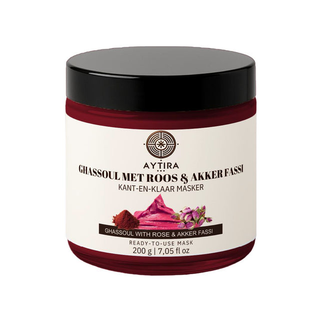 AYTiRA Ghassoul à la Rose & Aker Fassi – Masque Visage Prêt à l'Emploi – 200 g – Argile Naturelle de Rhassoul – Peau Éclatante & Apaisante