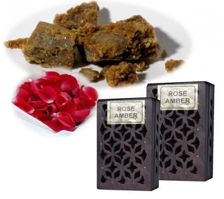 Résine d'encens Rose/Ambre dans une boîte en bois