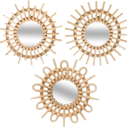 Set de 3 Miroirs en Rotin - Ø 28 cm - Naturel