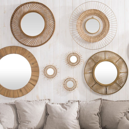 Set de 3 Miroirs en Rotin - Ø 28 cm - Naturel
