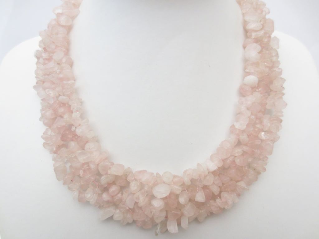Wide rose quartz stone necklace