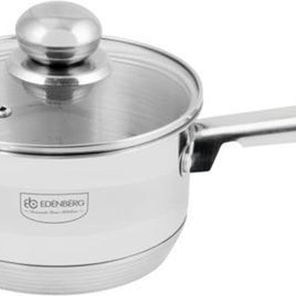 Edënbërg - Casserole en acier inoxydable avec couvercle en verre Ø16 cm - 1.5 L - Fond à 5 couches