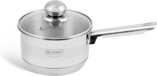 Edënbërg - Casserole en acier inoxydable avec couvercle en verre Ø16 cm - 1.5 L - Fond à 5 couches