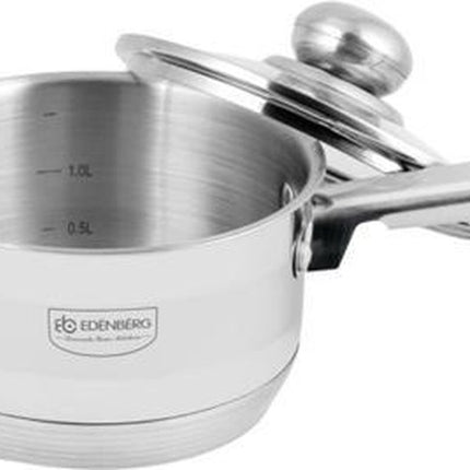 Edënbërg - Casserole en acier inoxydable avec couvercle en verre Ø16 cm - 1.5 L - Fond à 5 couches