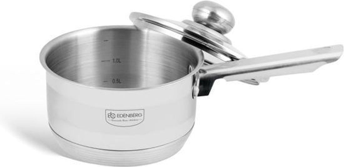 Edënbërg - RVS Steelpan met Glazen Deksel Ø16 cm - 1,5 L - 5-Laags Bodem