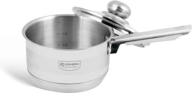 Edënbërg - Casserole en acier inoxydable avec couvercle en verre Ø16 cm - 1.5 L - Fond à 5 couches