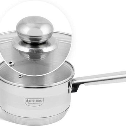 Edënbërg Casserole en acier inoxydable avec couvercle en verre Ø12 cm - 0.6 L - 5 couches