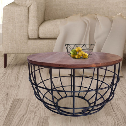 Table basse ronde | ø 55 cm | Industrielle - Métal - Noir/Marron foncé