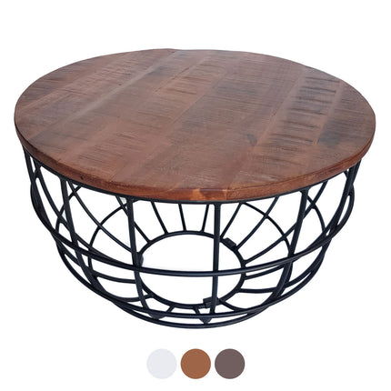Table basse ronde | ø 55 cm | Industrielle - Métal - Noir/Marron foncé