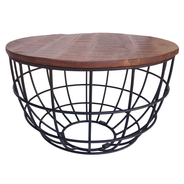 Table basse ronde | ø 55 cm | Industrielle - Métal - Noir/Marron foncé